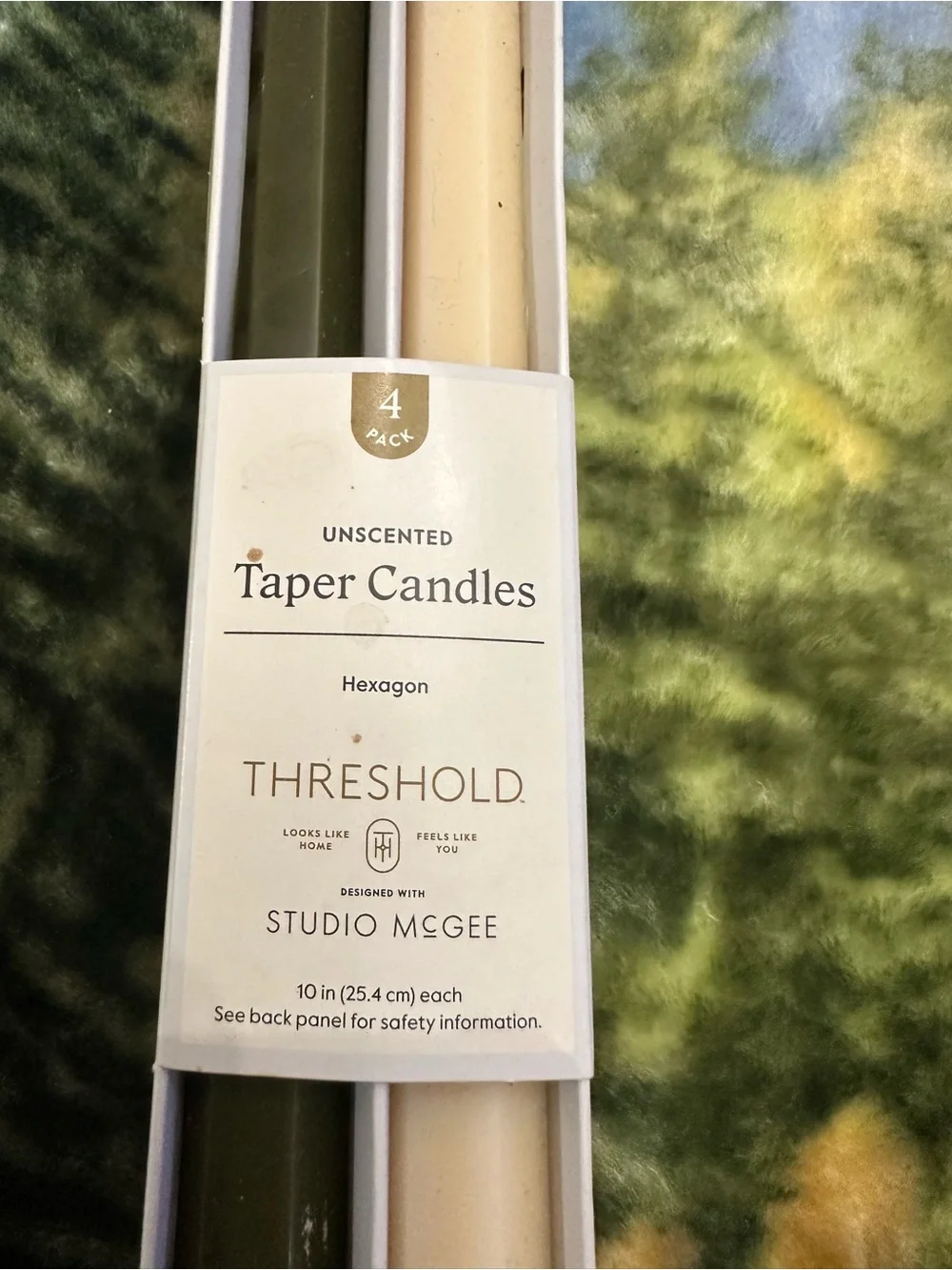 Threshold Olive Green & Cream Unscented Taper Candles (4 Pack)